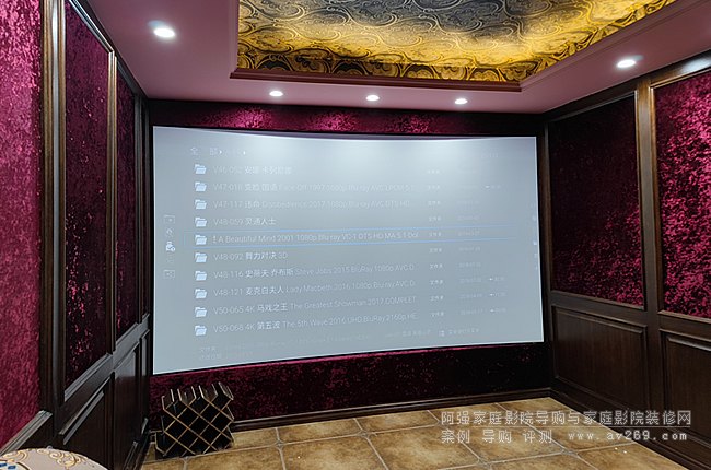 固安孔雀城高清家庭影院案例欣赏：欧式风影院里的MK音箱和索尼投影机等