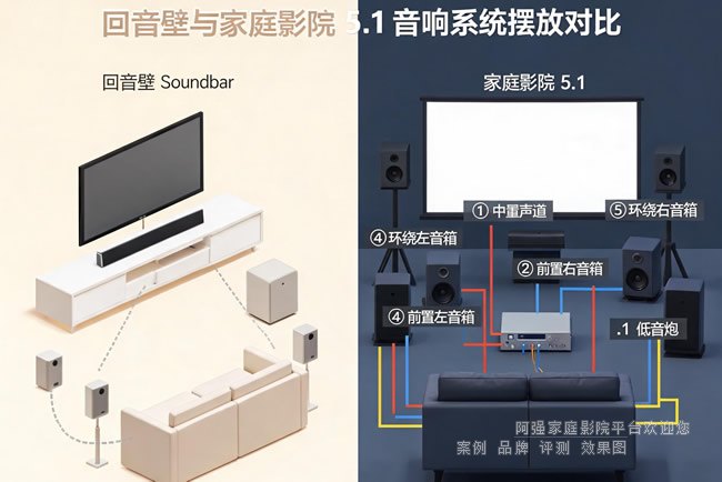 回音壁与家庭影院5.1音响系统摆放对比图